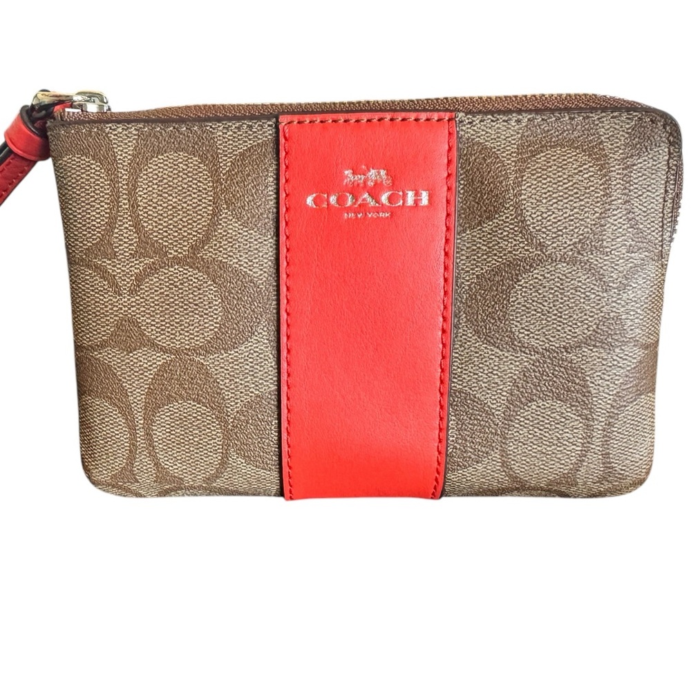 Coach Brown and Coral Red Wristlet